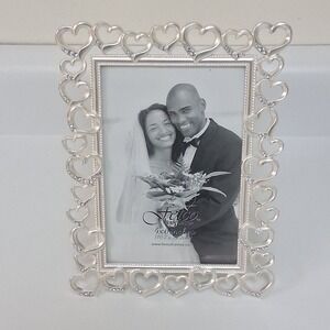 Fetco Open Heart Picture Frame 4x6 Silver Tone Rhinestone Wedding Romantic Gift‎